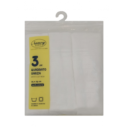 Set 3 Pezzi Quadrato Garza Bianco in Busta