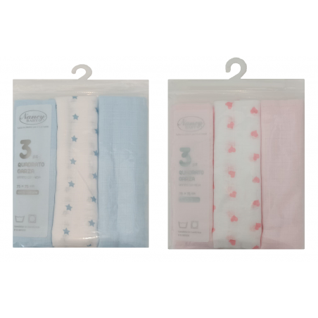 Set 3 Pezzi Quadrato Garza Colorato in Busta